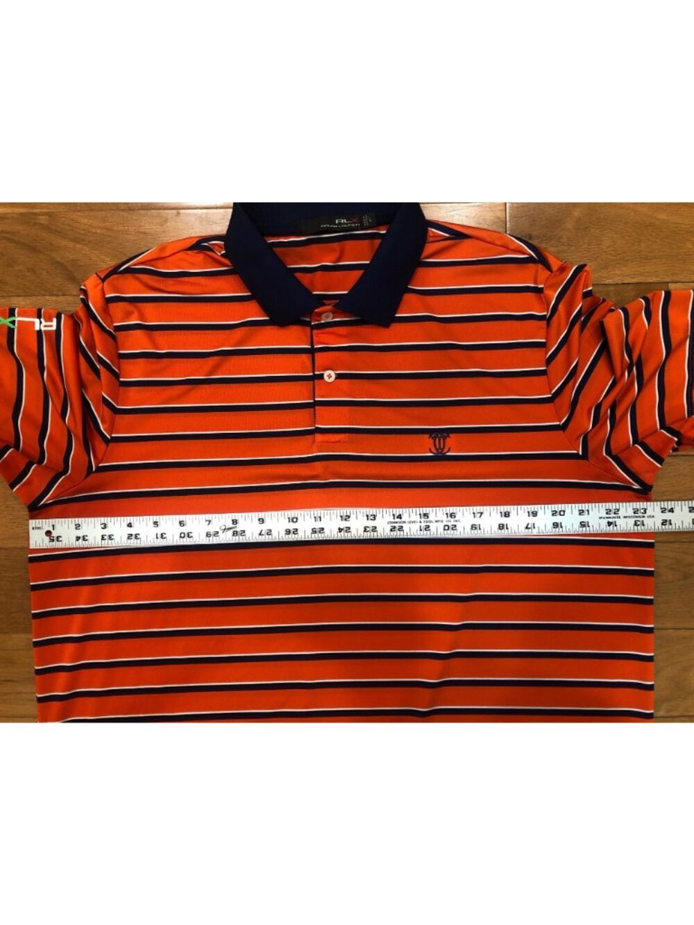 Ralph Lauren RLX Premium Performance Orange & Navy Short Sleeve Golf Shirt Sz L - Picture 7 of 9